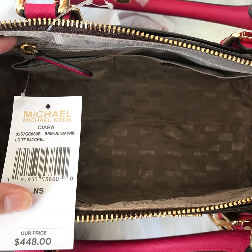 NWT Michael KORS Ciara Large satchel brown pink - Picture 7 of 8
